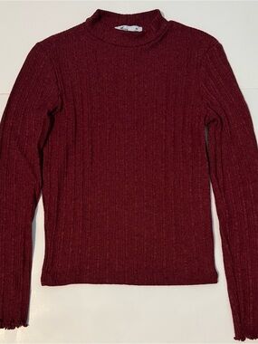 Hollister Burgundy Ribbed Long Sleeve Top